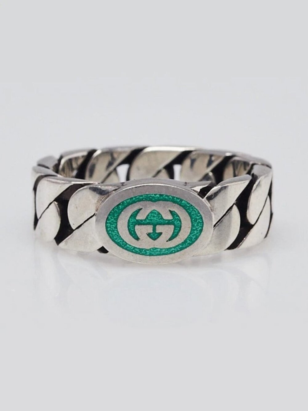 Gucci Green Sterling Silver Interlocking G Ring Size 7